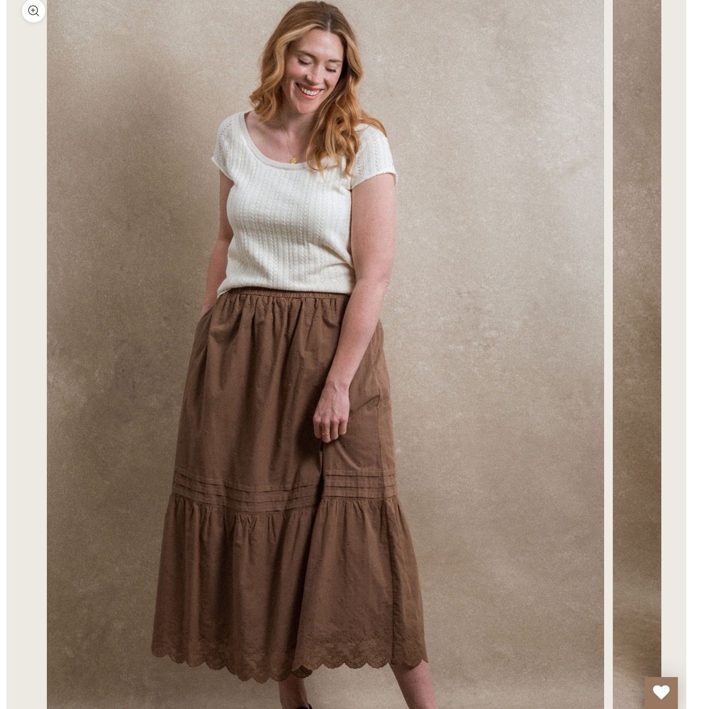 Neuflora Santa Monica Eyelet Tiered Midi Skirt Boho Prairie Cottagecore Size L - Picture 2 of 13